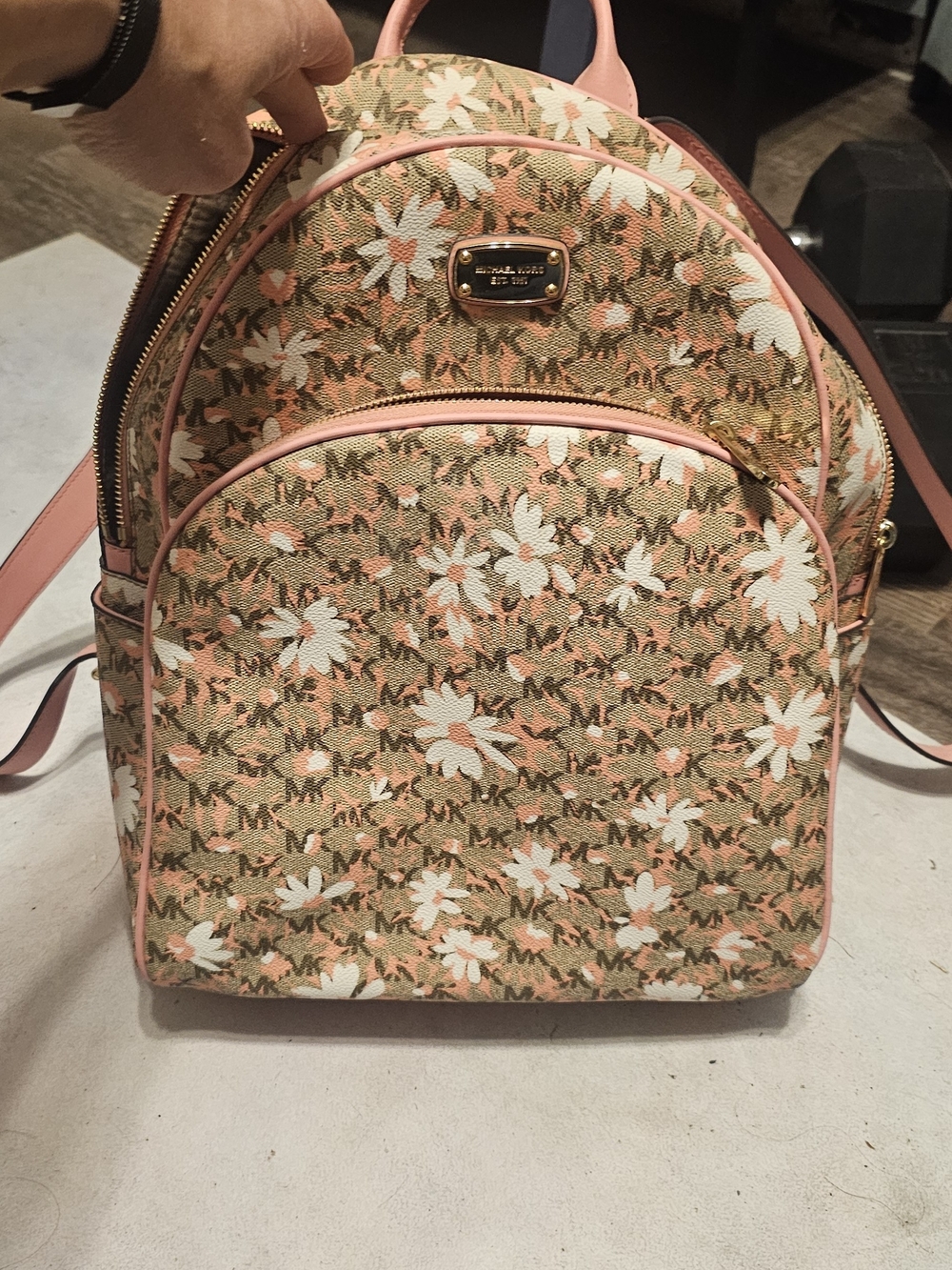 Michael Kors Pink Trim Floral Logo Mini Backpack
